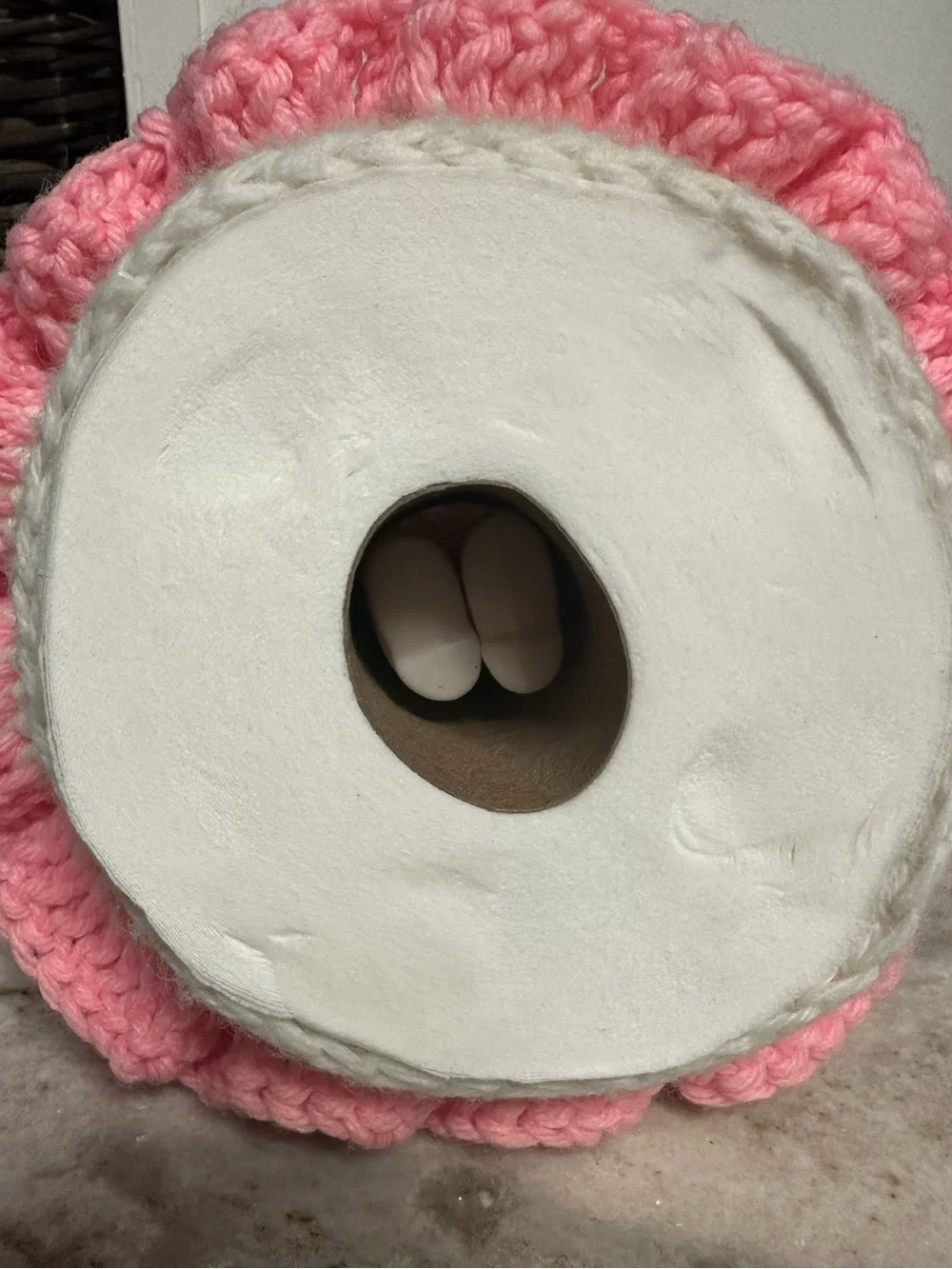 Vintage Pink and Cream Crochet Doll Bath Accessory